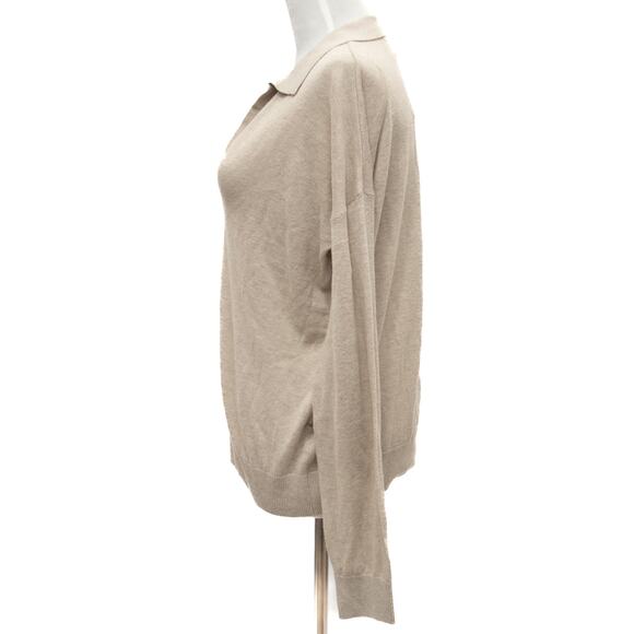 One Grey Day Oatmeal Lightweight Linen Blend V-Neck Sweater Size Medium - Picture 2 of 8